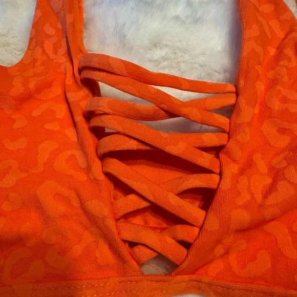 NWT TiniBikini Neon Tangerine Bikini with Cutout and Leopard Monotone Print - Picture 5 of 7